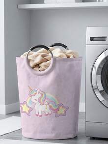 1PC Pony‑Print Fabric Laundry Basket, Foldable Multi‑Purpose Storage Bin With Handles, Dirty Clothes Hamper For Garments, Socks, Jewelry & Toys - Multicolor - View 4