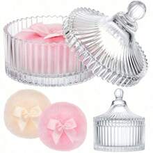1pc Striped Glass Vanity Jar With Lid, Elegant Victorian Style Cosmetic Storage Container, Fashionable Decorative Bathroom Accessory, Perfect Valentine's Day And Wedding Season Gift For Wife And Girlfriend - Multicolor - View 1
