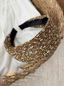 1pc Vintage Fabric Pleated Wide Headband Elegant Ditsy Floral High Crown Hair Accessory For Women - Multicolor - View 8