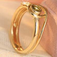 Simple Fashion Women Ring, Enamel Leaf & Green Synthetic Zirconia, Hollow‑Out Commute Date Gift Jewelry - Gold - View 2