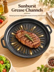 Kitchen Cookware Round Maifan Stone Frying Pan With Dual Handles, Oil Draining Steak Grill Pan, Gas Stove Compatible, Home Camping Gathering Roasting Pan, Halloween Christmas Holiday Party BBQ Special Pot - View 4