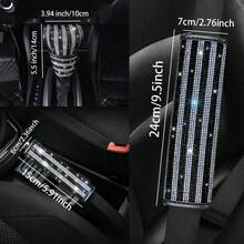 3PCS New Shiny Rhinestone Steering Wheel Cover 1pc + Rhinestone Shoulder Protector 1pc + Rhinestone Gear Shift Cover, 3 Pieces Set Combination, Comfortable Non-Slip Wear-Resistant, Universal Car Interior Accessories, Used For Car Decoration - Multicolor - View 3