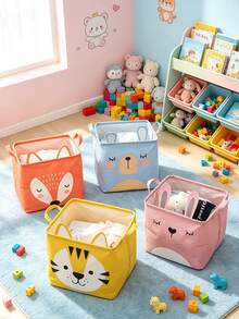 Animal Pattern Storage Basket, Foldable Portable Fabric Organizer Box, Storage For Toys, Clothes And Miscellaneous Items - Multicolor - View 1