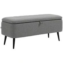 Linen-Look 92 X 31cm Storage Ottoman - White On-Site - Grey + Polyester - View 12
