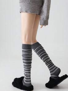 1/5 Pairs Women's Over-The-Knee Socks, Winter Warm Contrast Color Striped Slimming High-Top Slouch Socks, Suitable For Multiple Outfits, Party Wear, Christmas Wear - Multicolor - View 8
