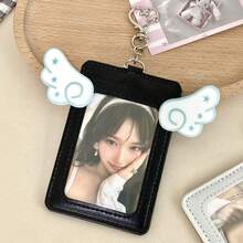 Ins Wing Double Layer Leather Card Holder, ID Badge Holder, Access Card, Campus, Fan, Bus, Meal Card Protective Sleeve - A - View 6