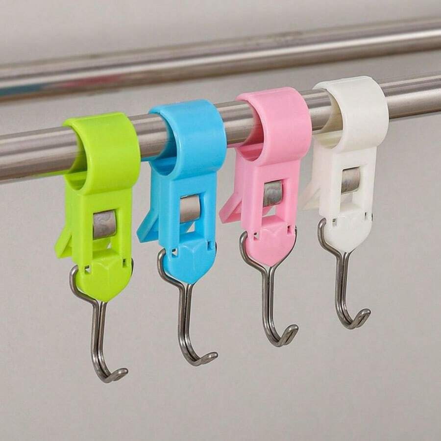 4pcs Multifunctional Clip‑On Hook, Dual‑Use Hanging Clip Hook For Closet Rod, Adjustable Clamp Hook For Hanging Bags Tissue Snacks Home Storage Organizer