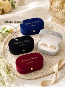 Personalized Wedding Ring Box Engagement Ring Box Proposal Ring Box Modern Ring Box Anniversary Gift Custom Display Stand Velvet Lining Can Hold 2 Rings Suitable For Wedding Engagement Proposal Jewelry Storage - Multicolor - View 14