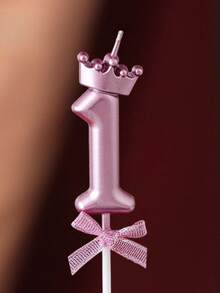 Bright Pink Crown Pattern Birthday Candle, Suitable For Birthdays, Anniversaries And Various Celebrations, Decorated With Glitter And Bow Details - Multicolor - View 16