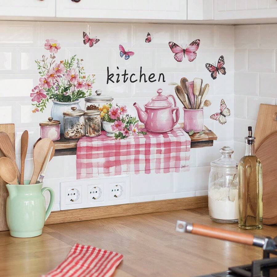 Creative Kitchen Utensil Storage Rack Wall Sticker, Removable Vinyl Kitchen Organizer Wall Decal, Waterproof & Oil-Proof Self-Adhesive Sticker For Kitchen, Dining Room & Home Decor, Spring, Valentine's Day, Birthday & Holiday Decoration Gift