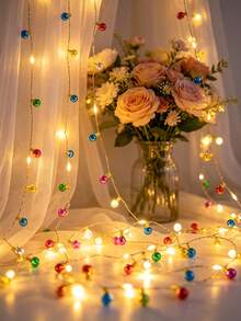LED Fairy Lights 200cm/78.74in Extra Long Mini Multi-Color LED Fairy Lights - Battery Powered Colorful Garland Decorative String Lights With Round Bulbs, Wall-Mounted, Perfect For Christmas, Valentine's Day, Birthday And Indoor Holiday Decoration - Warm Light - View 8