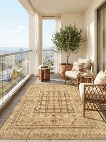 1PC Beige Brown Geometric Star Grid Pattern Vintage Oriental Rug, Traditional Faux Cashmere Rectangular Area Carpet With Center Grid, Multi-Pointed Star And Diamond Border Details, Machine Washable, Suitable For Living Room/Bedroom, Warm Tone Home Decor For Autumn/Winter - Multicolor - View 4