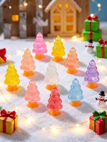 5/1pc Mini Resin Glow-In-The-Dark Christmas Trees Figurines,Glow In Dark Effect, 8 Colors For Fairy Garden And DIY Landscape Decor, For Desktop Gifts And Crafts,Christmas Decorations, Christmas Home Decorations, Miniature Flower Pot Decorations - Multicolor - View 2