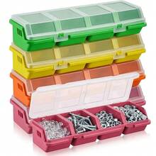 Multi-Compartment Screw And Small Parts Organizer Box, Durable Plastic Hardware And Jewelry Storage Box, Used For Storing Screws, Hardware, Bolts, Nuts, Nails And Tools, With Lid Sorting Box, For Organizing Garage Workbench, Tool Accessories, Small Items - Multi-color - 4-compartment Storage - View 3