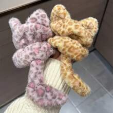 1pc Cute Leopard Print Cat Hair Scrunchie, Soft Curly Plush Elastic Hair Tie, Versatile High-End Gentle Style, Comfortable Fashionable Minimalist Sweet Hair Accessory For Women - Multicolor - View 5