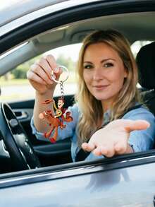 Disney Toy Story Character Woody In Horse Riding Pose Keychain Pendant, Made Of Acrylic Material, Flat Cartoon Decorative Item, Metal Key Ring, Bag Accessory For Carrying Around. - Multicolor - View 7