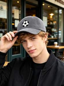 1 chiếc mũ lưỡi trai bóng chày nam nhung kẻ sọc vintage, in chữ "Football", có thể điều chỉnh, mũ streetwear cho mùa đông và mùa xuân - Nhiều màu - Xem 5