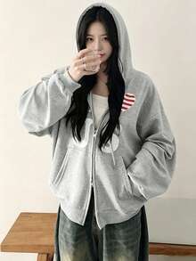 YCYC Autumn/Winter New Letter Print Women's Versatile Zipper Long Sleeve Jacket - Grey - View 5