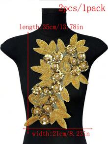 3D 串珠蕾丝绣花贴片、水钻亮片贴花、适用于服装装饰、婚纱配饰、DIY 缝纫工艺品 - 多色 - 查看 46
