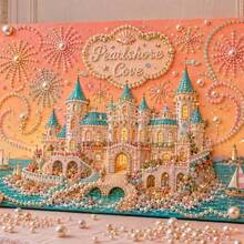 1pc New Pearl Painting Set, Pink Castle Shiny Theme, Pearl Material, Frameless Handmade Craft, Suitable For Bedroom Decor, Living Room Wall Art, Room Decoration, Perfect Gift For Friends And Family - A - View 12