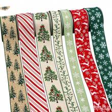Christmas Striped Reindeer & Snowflake Print Ribbon, Holiday Gift Wrapping Decorative Ribbon, Suitable For Christmas Gift Wrapping, Christmas Tree Decoration, Handmade DIY Bows, Store Window Decoration, Holiday Display Arrangement, Bakery Gift Box, Florist Bouquet Wrapping Decoration, Etc. - Multiple Styles - View 1