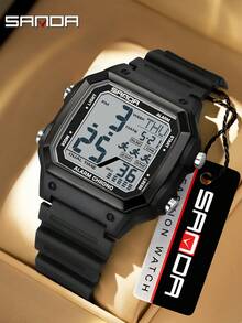 SANDA 6380 Men's Digital Sports Watch, Rubber & Steel Strap, Multifunction Outdoor Alarm Chrono Waterproof LED Dual Time Wristwatch - One Size Fits All - View 24