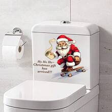 1pc Creative Cartoon Santa Claus Holding Toilet Paper Roll Bathroom Toilet Sticker Home Decor Self-Adhesive Wall Decal - A - View 5