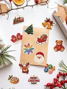 50Pcs Cute Knitted Christmas Stickers Cartoon Santa Reindeer Christmas Tree Stickers For Fridge Phone Water Bottle Envelope Gift DIY Craft Stickers - Multicolor - View 7