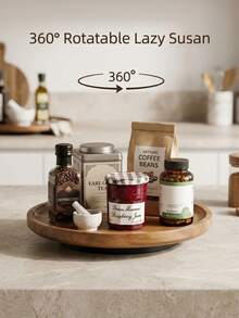 1pc 360° Rotating Round Wooden Turntable Tray, Kitchen Cabinet Spice Organizer Rack, Multi-Functional Kitchen Decor, Housewarming Christmas Halloween Graduation Birthday Gift - View 2