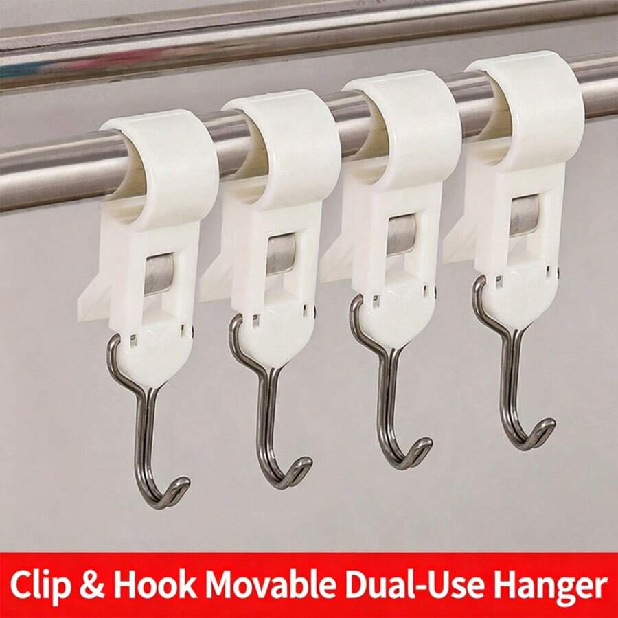 10pcs Multi-Function Hook Clips - Can Be Slid Onto Round Bars, Flexible Rotation Without Jamming. Dual-Head Design, Stable Clamping Force Resistant To Falling Off, Position Adjustable - Wall Mountable - Easy Installation - Suitable For Kitchen, Bathroom, Living Room - View 1