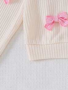 Autumn Girls' Fashion 3D Bow Cardigan, Sweet Minimalist Long Sleeve Top - Apricot - View 4