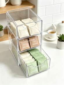 Multifunctional Desktop Tea Set Storage Box, Made Of High-Quality ABS Plastic, Flexible Compartment Layout, Suitable For Storing Office Supplies, Tea Bags, Cosmetics And Remote Controls; Ideal For School Supplies, Home Office, Kitchen, Bathroom And Vanity, Skincare Tools Storage - Multicolor - View 5