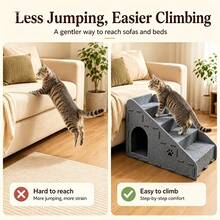 3-In-1 Multifunctional Pet Stairs, 4-Step Ladder, Detachable Dog Stairs, Can Be Used As Cat Bed, Cat Scratching Board, Etc., 4-Layer Ramp, Durable And Stable Felt Material - Grey - View 7