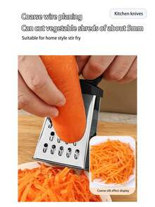 1/3pcs 5 Inch Egg-Shaped Handle Stainless Steel 4-Sided Grater Multi-Function Peeler Vegetable & Cheese Grater - Silver - View 2