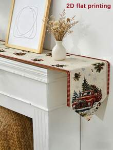 1pc Winter Snowy Scene Truck Triangular Table Runner, Classic American Christmas Essential Decorative Cloth, Multi-Size V-Shaped Pointed Tail Table Runner, Exquisite Illustration Style, Large Size Table Runner, Suitable For Christmas Party/Entryway Console Table/Festive Dining Table/Homestay Soft Decor/Cafe Window Display/Entryway Arrangement/Coffee Table Decoration/Living Room Atmosphere Creation/Kitchen Dining Scene/Holiday Natural Gift - Multicolor - View 5