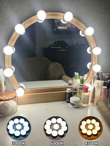 1pc 4/6/8/10/12/14/16 Bulbs Vanity Mirror Light, LED Makeup Mirror Light, Mirror Bulbs, USB Powered, 3-Color Adjustable Brightness, Suitable For Bathroom, Bedroom Makeup Lighting, Gift - White - View 1