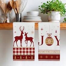 2PCS Kitchen Towels Christmas Ball & Text Christmas Reindeer Print 40*60cm Simple Style Rectangular Microfiber Kitchen Towels, Dish Cloths, Tablecloths, Hand Towels, Christmas Kitchen Decor, Home Decor, Neighbor Housewarming Gift, Perfect For Kitchen And Bathroom Use, Suitable For Housewives And Family Gathering Gifts, High Cost-Performance, Home Essential - White - View 8