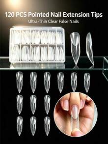 120Pcs/144pcs Clear Nail Tips,Ultra Thin Pointed False Nails,12/14 Sizes Transparent Long Nail Extension Tips For Nail Salon DIY Manicure. - Multicolor - View 1