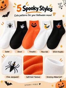5/10 Pairs Halloween Casual Versatile Pumpkin Socks, Personalized Fun Couple Style Sweat-Absorbing Casual Socks, Suitable For Halloween, Daily And Home Use - Multicolor - View 2