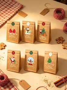 13pcs Christmas Santa Claus Print Gift Bags Set, Gingerbread Man & Christmas Tree Pattern Gift Bags With Christmas Stickers, Party Baking Flat Bottom Paper Bags, Holiday Party Favors, Photo Props, Suitable For Christmas Gift Packaging, Holiday Gifts, Holiday Celebration Decor - Multicolor - View 2