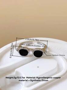 1pc Fashionable Funny Fashion Glasses Design Ring For Women, Eyeglasses Shaped Ring, Micro-Inlaid Zirconia Copper Ring, Open Adjustable Ring For Daily Wear And Party - Black - View 6