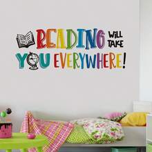 Reading Will Take You Everywhere Wall Sticker, Colorful Inspirational Reading Quote With Book & Globe Wall Decal, Removable Self-Adhesive Educational Wall Art For Kids Bedroom, Classroom, Study Room, Library & Playroom Decor - K112 - View 6