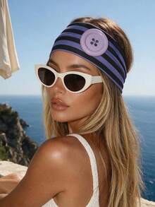 3pcs Y2K Retro Striped Button Wide Headband, Street Style Hair Accessory For Daily Wear And Photography - Multicolor - View 2