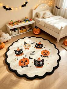 1PC Halloween Wavy Edge Faux Cashmere Round Rug, Game Room Decor Mat, Halloween Theme Decorative Carpet, Floor Mat, Cradle Mat, Suitable For Living Room, Bedroom, Study, Cozy Home Decor Atmosphere Rug, Gentle New Style, Fresh Healing Style, Fits Cream Style Bedroom, Girl Style Bedside Area And Other Bedroom Decor Scenes, Small Rug, Carpet, Home Decor, Living Room Rug, Living Room Small Rug, Bedroom Rug, Living Room Home Decor, Outdoor Rug, Washable Rug - Multicolor - View 2