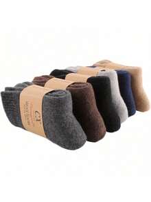 6/3 Pairs Thickened Winter Men's Socks, Thickened Terry Warm Socks, Thickened Wool Socks, Mixed Colors Random Style Assortment, (1 Pair/3 Pairs/6 Pairs) - Multicolor - View 2