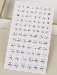 2PCS 3D Silver White Large & Small Star Rhinestone Eye & Face Decor Stickers DIY Music Festival Y2K Makeup Party Eye & Face Decor Stickers - White - View 3
