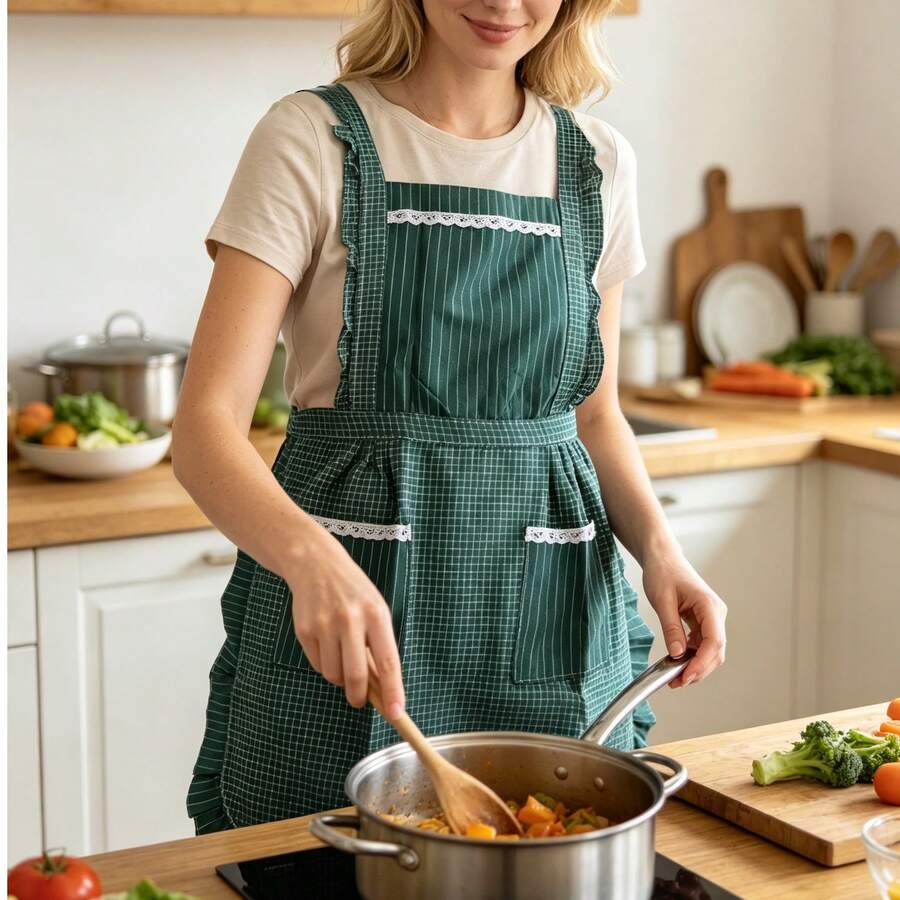 1 pieza/2 piezas Delantal a rayas de colores, delantal ajustable unisex, delantal de estilo minimalista para el hogar, chef, mesero, maestro de la parrilla, barbero, delantal con bolsillo para adultos, suministros de cocina lavables a máquina