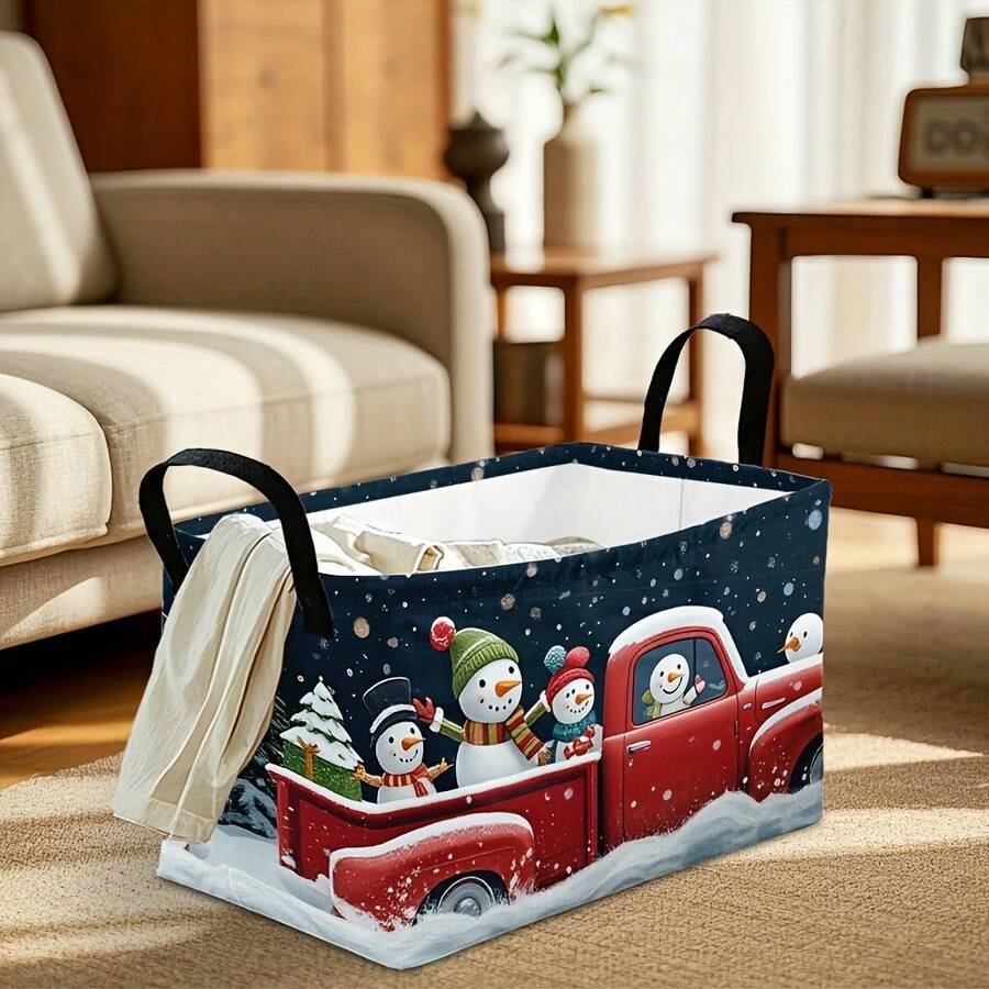 1pc Large Foldable Storage Basket - Christmas Series Storage Box With Lid, Hand-Carried Christmas Eve Home Clothing And Toy Storage Box, Suitable For Home, Dorm, Laundry Organization - Holiday Gift Basket - Multicolor - View 1