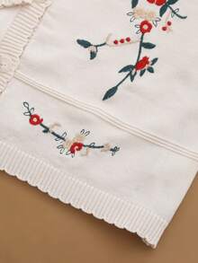 Women's Elegant Round Neck Floral Embroidered Front Button Casual Sweater, Suitable For Spring, Autumn And Summer - Apricot - View 6