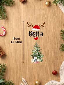 Customized Christmas Reindeer Text Crystal Heat Transfer Sticker, Personalized Santa Claus Antlers Red Nose Christmas Tree Decoration Label, Holiday Gift Decoration Customized Sticker, Customized Christmas Gift - Multicolor - View 6